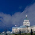 Square frame Utah State Capital Building glowing against sky and clouds in Salt Lake City Royalty Free Stock Photo