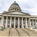 Square frame Utah State Capital building with stairs leading to the pedimented entrance Royalty Free Stock Photo