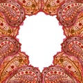 Square Frame With Watercolor Bright Red Paisley