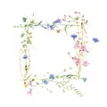 Square frame with watercolor meadow flowers