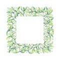 Square frame with watercolor wreath of mistletoe.