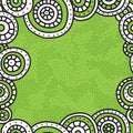 Square frame of white circles with black outline on green background. Texture of dots with space for text.