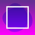 Square frame white on purple blob shapes geometric for banner background, simple liquid stain brush flat blob for labels ad copy