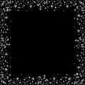 Square frame with white stars on the black background, sparkles golden symbols - star glitter, stellar flare
