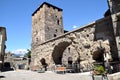 The square in front of the ancient Roman and medieval walls of the door to the city of Aosta - Italy Royalty Free Stock Photo