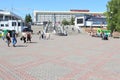 Square in front of the fountain River in Siberia. Krasnoyarsk Royalty Free Stock Photo