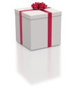 Square gift box with red ribbons Royalty Free Stock Photo