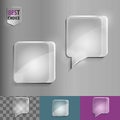 Square glass speech bubble icons with soft shadow on gradient background . Vector illustration EPS 10 for web.