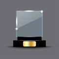 Square glass trophy. Winner concept. Grey background. Freehand art. Achievement time. Vector illustration. Stock image. Royalty Free Stock Photo