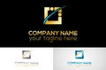 Square gold logo template design Royalty Free Stock Photo
