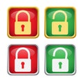 Square gold and silver lock unlock glossy icon button vector set Royalty Free Stock Photo