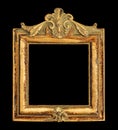 Square golden frame isolated on black background