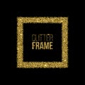 Square golden frame made of golden glitter isolated on black background. Vector design element. Royalty Free Stock Photo
