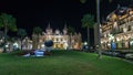 Square with Grand Casino in Monte Carlo night timelapse , Monaco. historical buildings Royalty Free Stock Photo