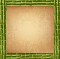 Square green bamboo sticks border frame with worn paper or canvas Royalty Free Stock Photo