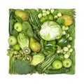 Square of green fruits and vegetables