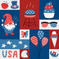 Square greeting card with patriotic symblos of USA independence day. Social media poster for 4th of July. National Royalty Free Stock Photo