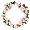 Square greeting card on pink rose flowers