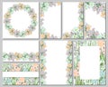 Square greeting cards. Floral design for postcards, invitations, labels, corporate identity.