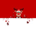 Square Half Card Christmas Reindeer And Icons Red White