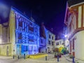 Square with half-timbered houses, in the medieval village Noyers-sur-Serein