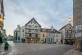 Square with half-timbered houses, in the medieval village Noyers-sur-Serein Royalty Free Stock Photo