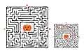 Square halloween maze labyrinth game for kids. Labyrinth logic conundrum. Three entrance and one right way to go. Vector Royalty Free Stock Photo