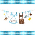 Hanging Blue Oktoberfest Icons With Diamond Pattern Borders Blue And White