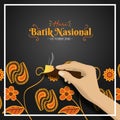 Square Hari Batik Nasional or National Batik Day background with a hand doing batik