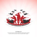 Square Hari Ulang Tahun Tentara Nasional Indonesia or Indonesian National Armed Forces Birth Day with silhouette army