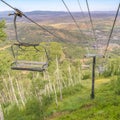 Square Hiking trails and chairlifts at a ski resort covered with greenery in summer