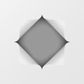 A square hole cut into a white piece of paper. Dark gray background under it. Vector illustration Royalty Free Stock Photo