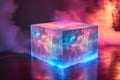 Square holographic fabric podium product presentation