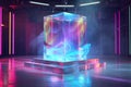 Square holographic fabric podium product presentation