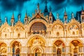 Square of the Holy Mark Piazza San Marco and St. Mark`s Cathedral Basilica di San Marco at the night time. Venice, Italy Royalty Free Stock Photo