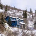 Square Homes on residential mountain neighborhood in snowy Park City Utah in winter Royalty Free Stock Photo