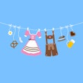 Horizontal Hanging Oktoberfest Icons Bow Pink And Brown Background Blue