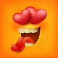 Square icon of yellow emoticon smiley face feeling love