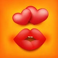 Square icon of yellow emoticon smiley face feeling love