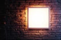 Square Illuminated Frame Mounted on Dark Brick Wall Royalty Free Stock Photo
