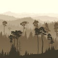 Square illustration of misty forest hills. Royalty Free Stock Photo