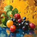 Still life painting of colorful grapes using strong brush strokes