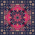 Square indian rug with flower - mandala and ornamental border. Royalty Free Stock Photo