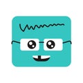 Square intelligent character in glasses color line icon. Mascot of emotions.