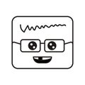 Square intelligent character in glasses color line icon. Mascot of emotions.