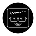 Square intelligent character in glasses color line icon. Mascot of emotions.