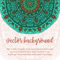 Square invite template. Vector invitation with mandala design element. Round flower ornament. Decorative vintage print. Luxury flo