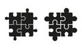 Square Jigsaw Parts Fit Solid Pictogram. Puzzle Pieces Match Silhouette Icon Set. Teamwork, Idea, Logic Game