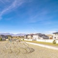 Square Kids playground with climbing dome near sunset Royalty Free Stock Photo