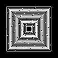 A square labyrinth on a black background with an entrance and a road along black lines